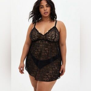NWT Torrid Black Lace V-Neck Babydoll Nightie Size 1 1X NEW